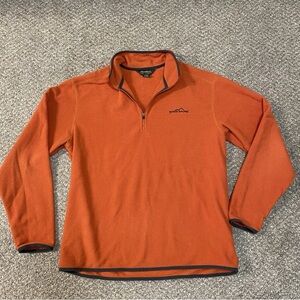 Eddie Bauer 1/4 Zip Waffle Knit Fleece Jacket Mens Sz Large Orange Mock Neck EUC